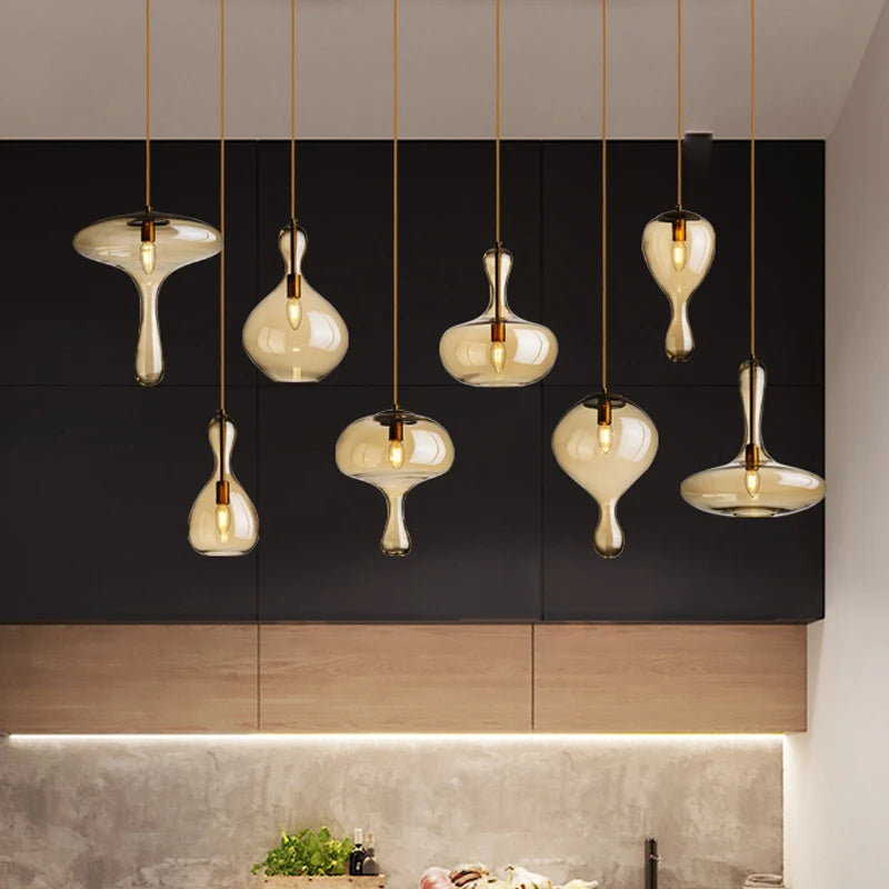 Amber Glass Pendant Lights for Living Room Dining Room Kitchen Island