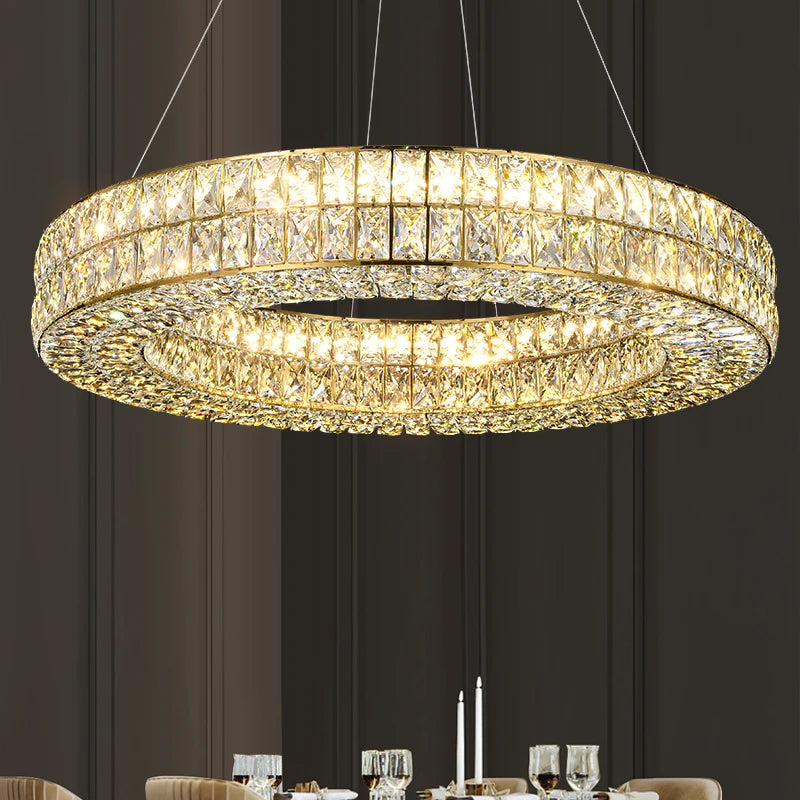 Round Crystal Chandelier LED Golden Silver Color Changeable Hanging