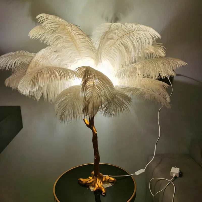 Nordic Ostrich Feather Led Floor Lamp Resin Copper Living Room Home