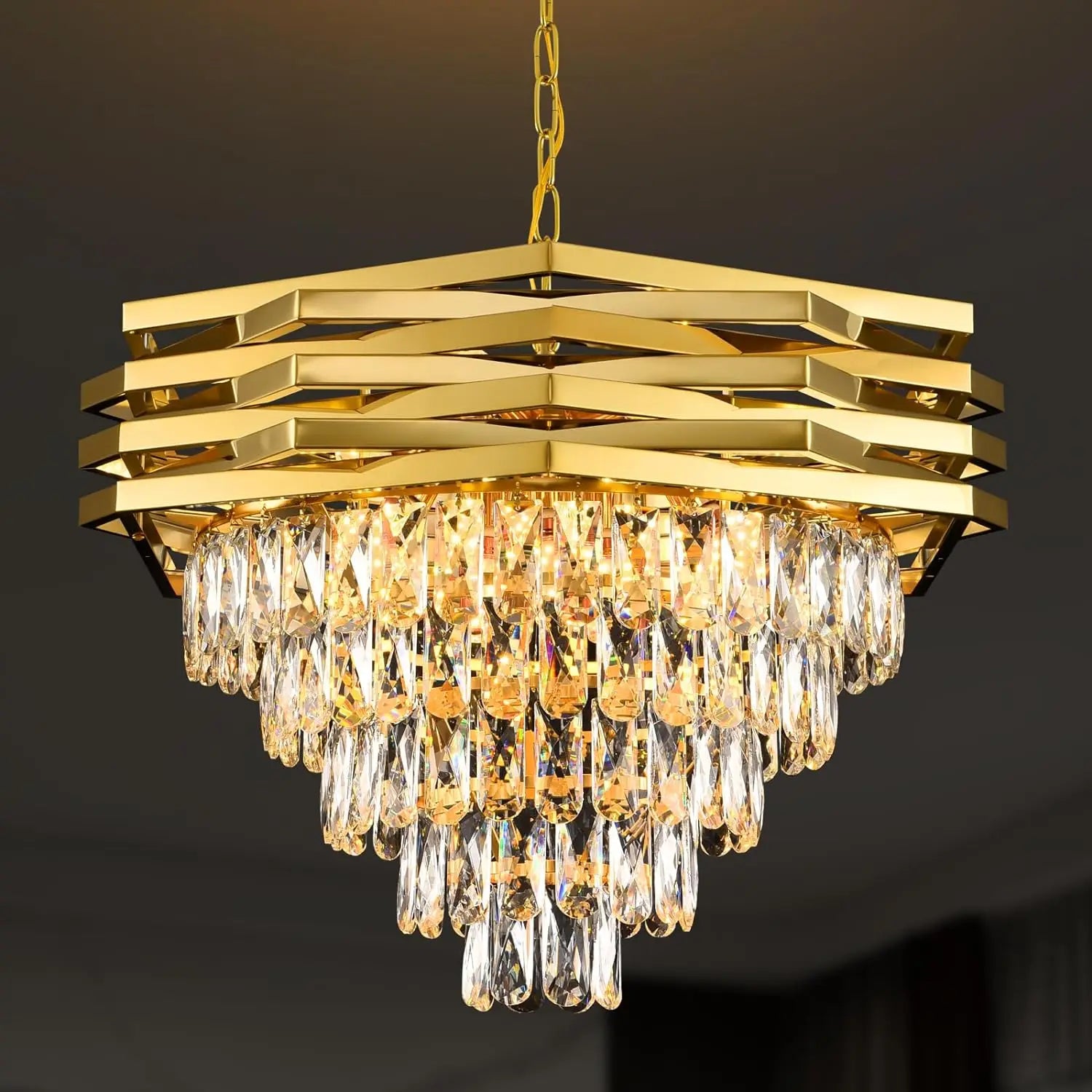 Chandelier Gold 24" Round Modern Crystal Chandeliers for Dining Room