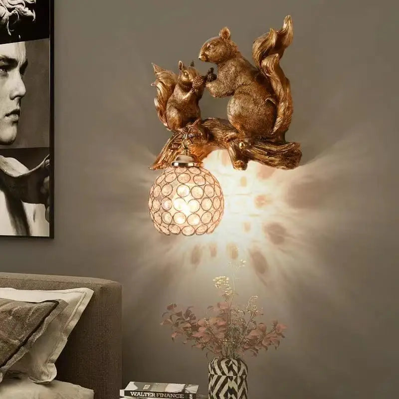 Modern Squirrel Resin Wall Lights LED Creative Crystal Indoor