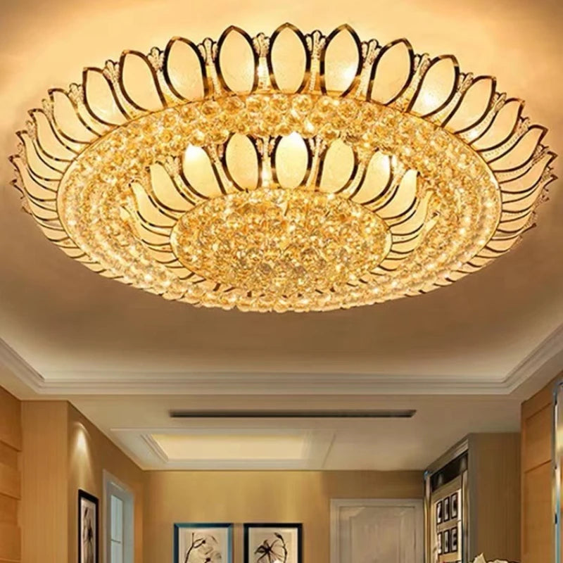 Big Lotus Flower Modern Ceiling Lights With Glass Lampshade Gold