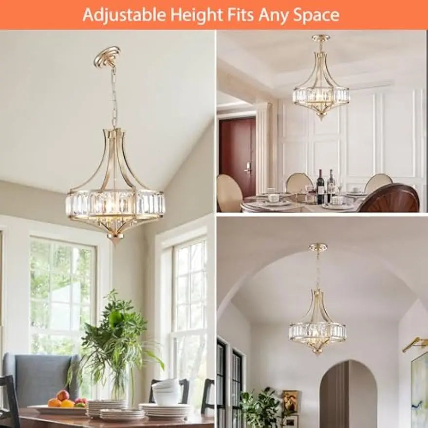 Rustic Farmhouse Chandelier, 4-Light Crystal Chandeliers for Dining