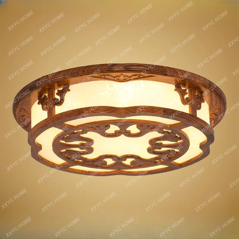 New Chinese Modern Rosewood Marble Ceiling Lamp Bedroom Living Room