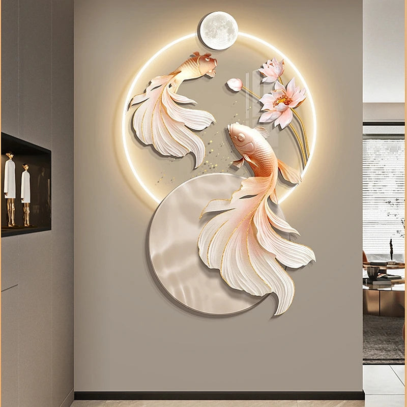 Chinese Goldfish Decor Painting Lamp Modern Luxury Indoor Background