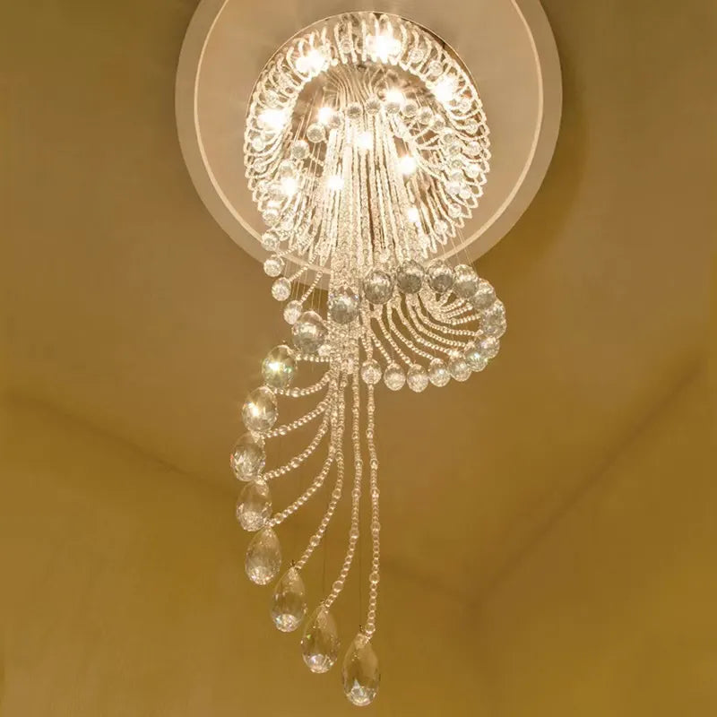 Spiral Ceiling Chandelier Crystal Beads Staircase Hanging Chandeliers