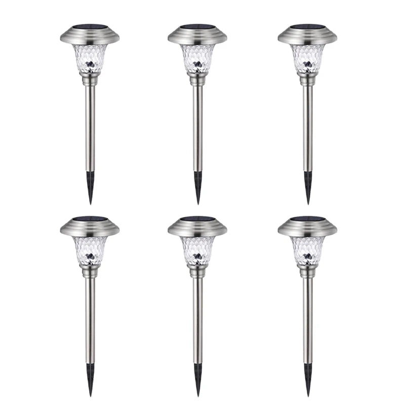 6Pcs Solar Pathway Lights Outdoor Glass Stainless Steel Outside