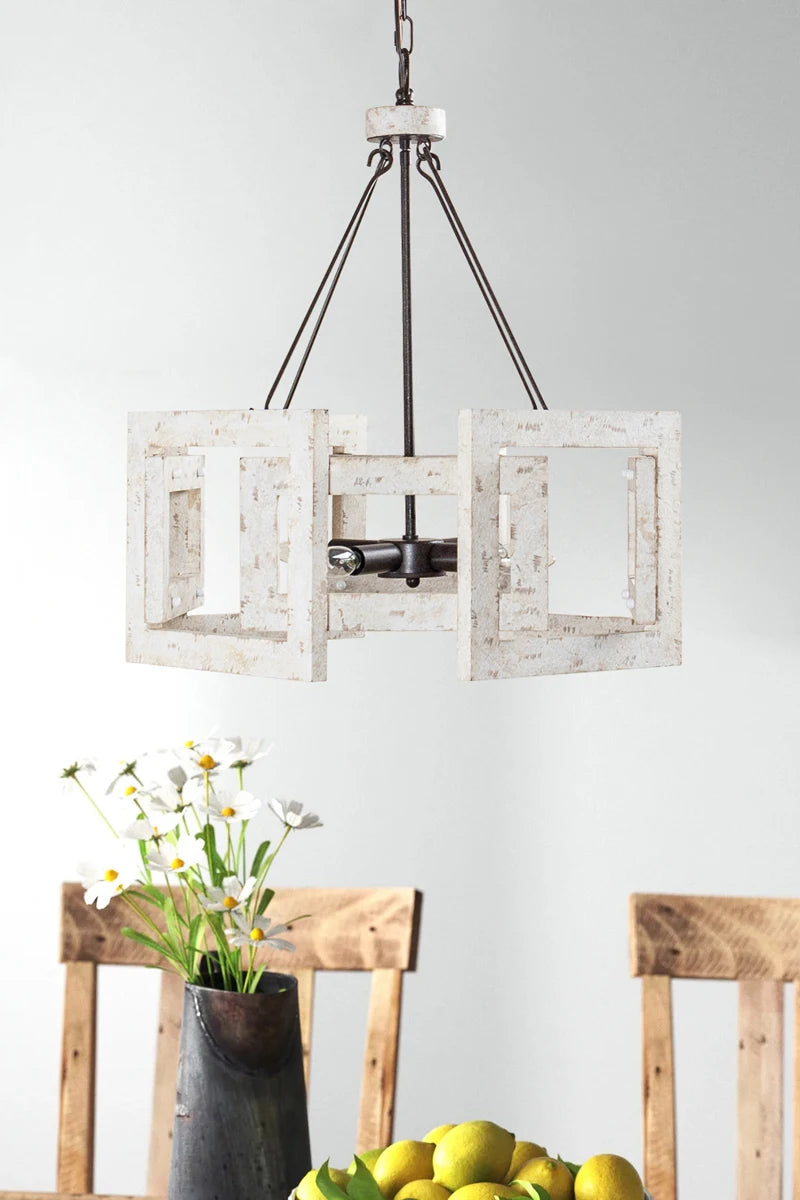 American retro polygonal wooden frame chandelier simple living room