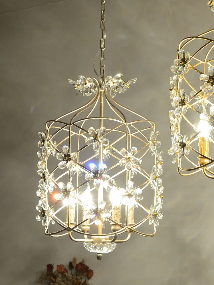 American retro petal crystal birdcage chandelier creative European