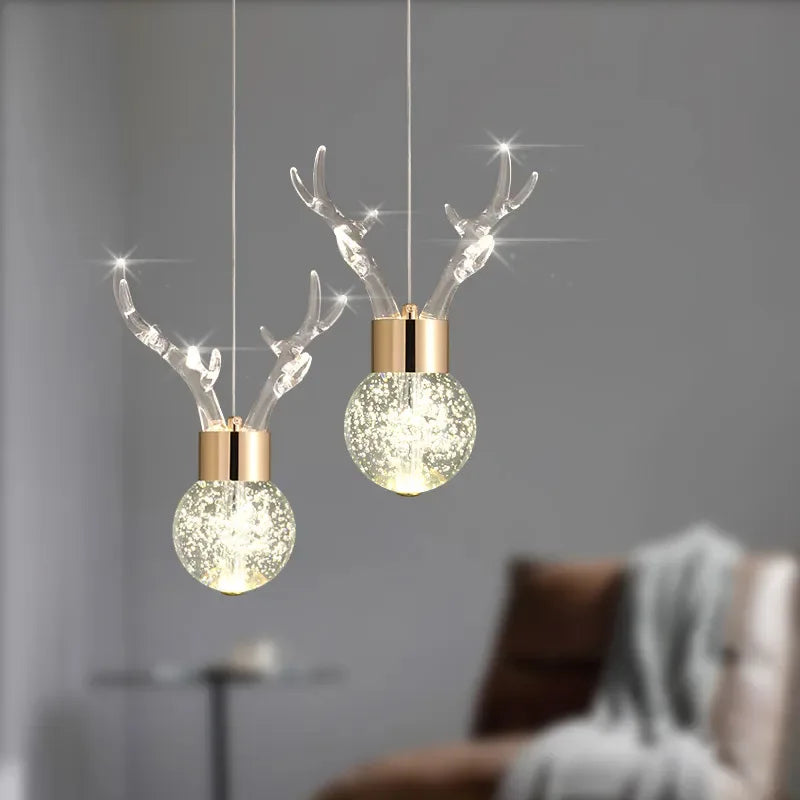 Nordic Crystal Antlers Wall Lamp for Bedroom Bedside Modern Staircase