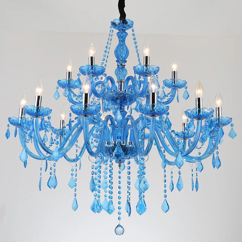 Blue diffuse coffee candle crystal chandelier European style living