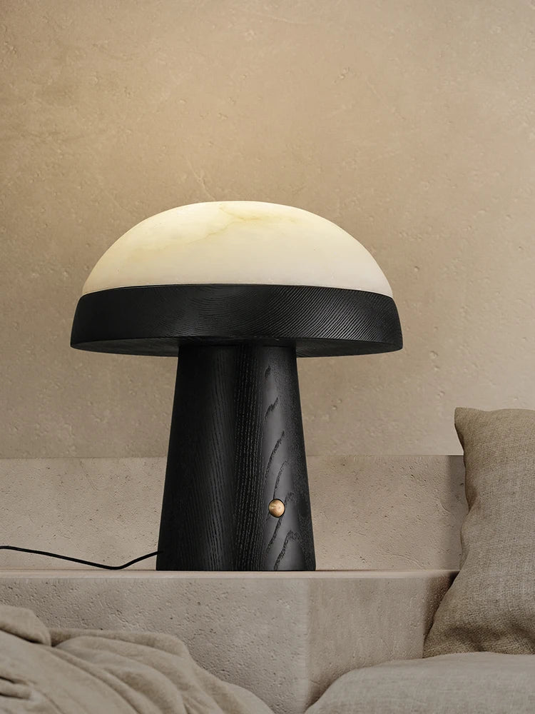 Black Solid Wood Marble Table Lamp Bedroom Bedside Lamp Light