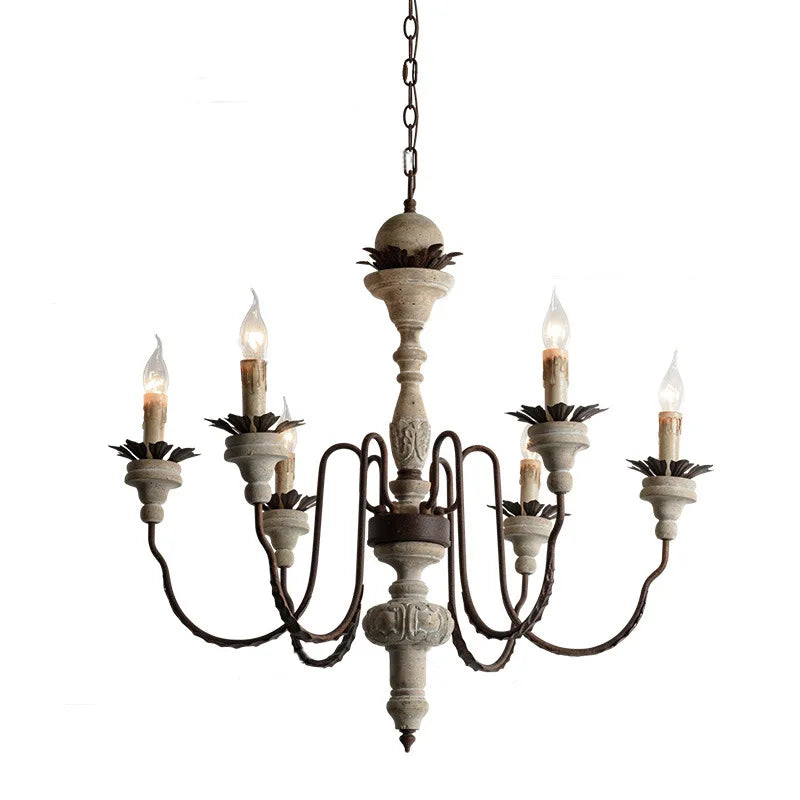 Retro Double Deck Candle Chandeliers Solid Wood Living Room Stair
