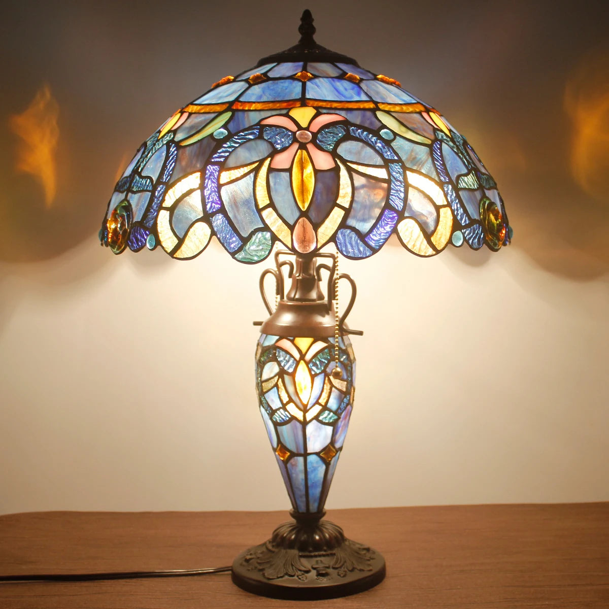 Tiffany Style Table Lamp Blue Purple Cloudy Stained Glass