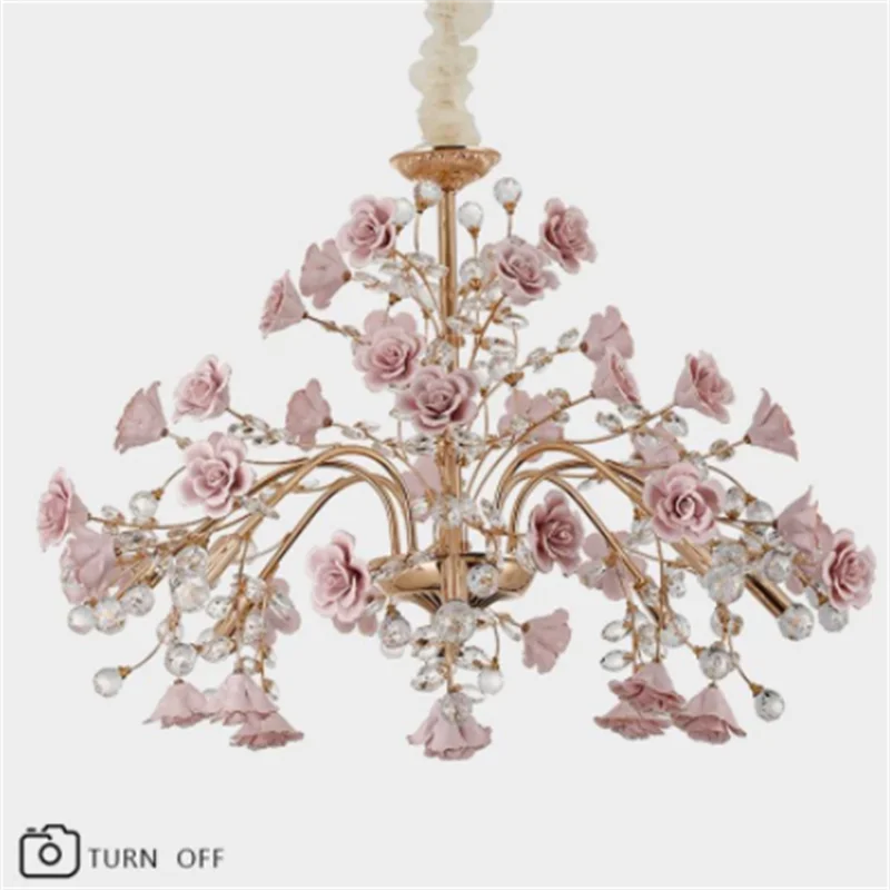 Bedroom Light Luxury Crystal Chandelier European Style Branch Peach