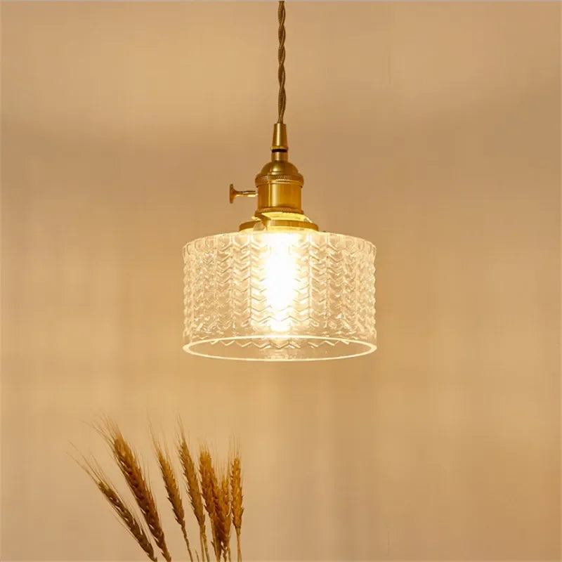 Vintage Nordic Glass Pendant Light with Brass Droplight