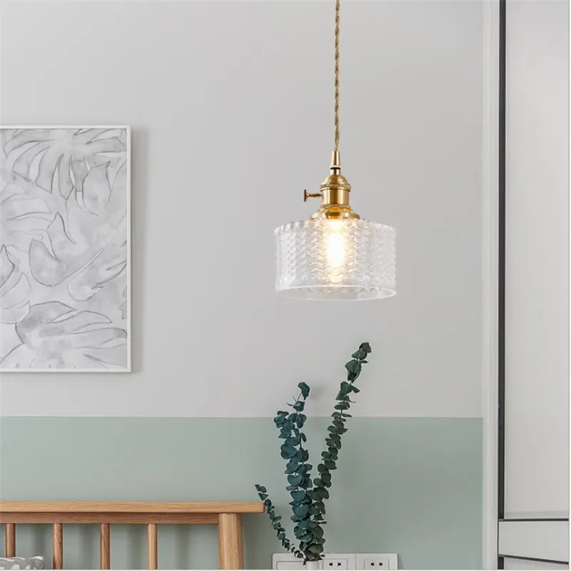 Vintage Nordic Glass Pendant Light with Brass Droplight