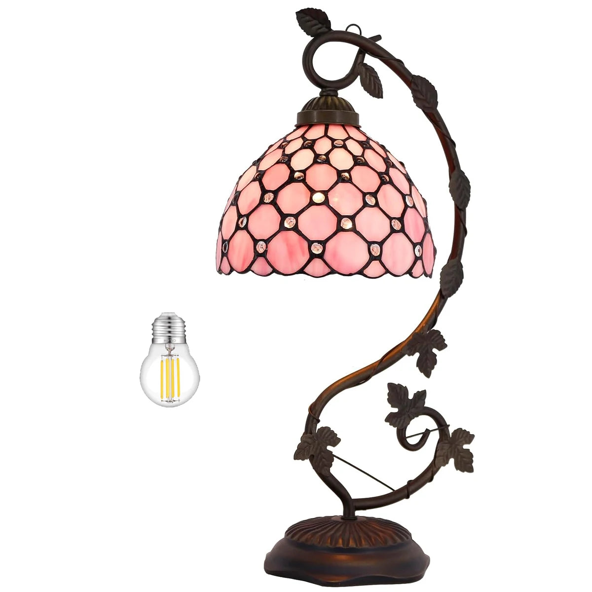 Tiffany Table Lamp Pink Stained Glass Pearl Style Desk