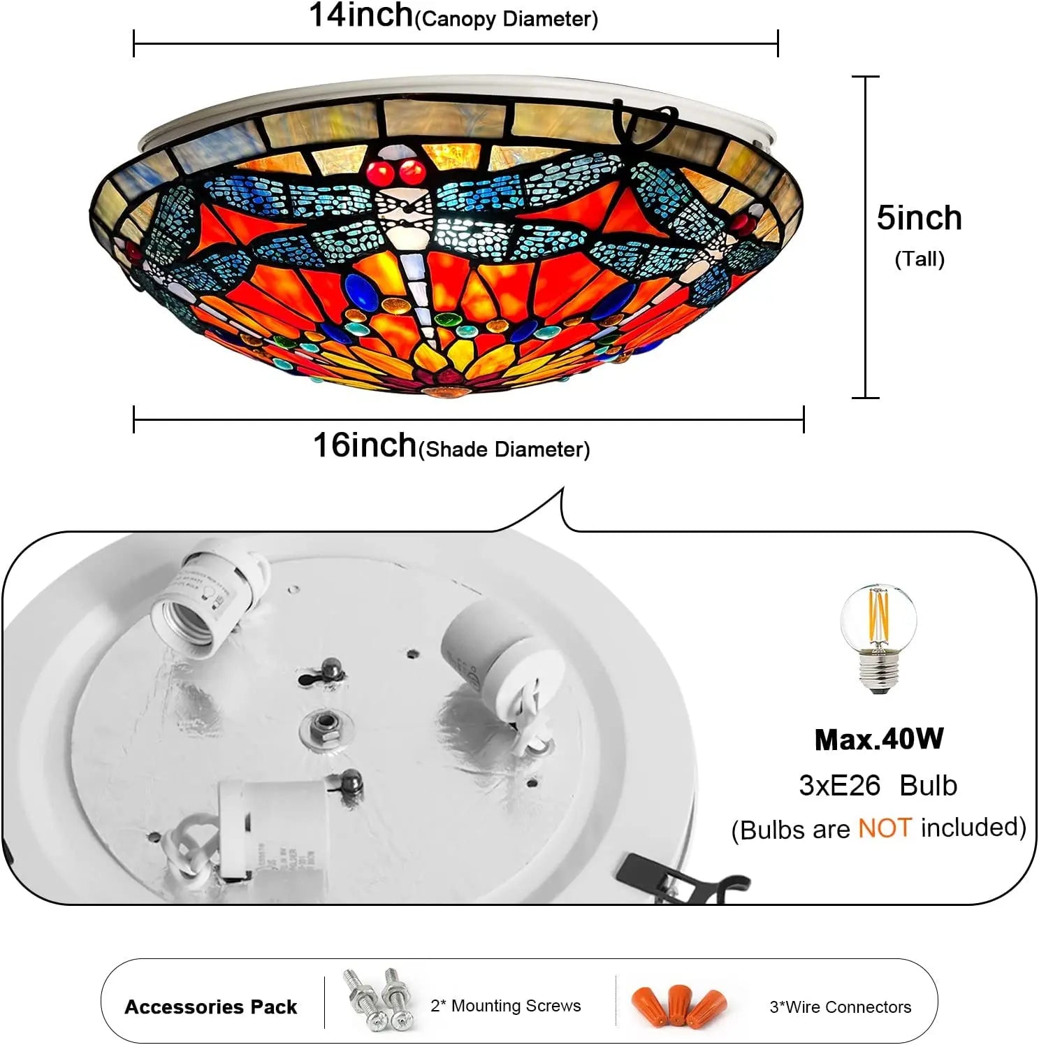 Tiffany Ceiling Lights Stained Glass Led 3-Lights Flush Mount Ceiling