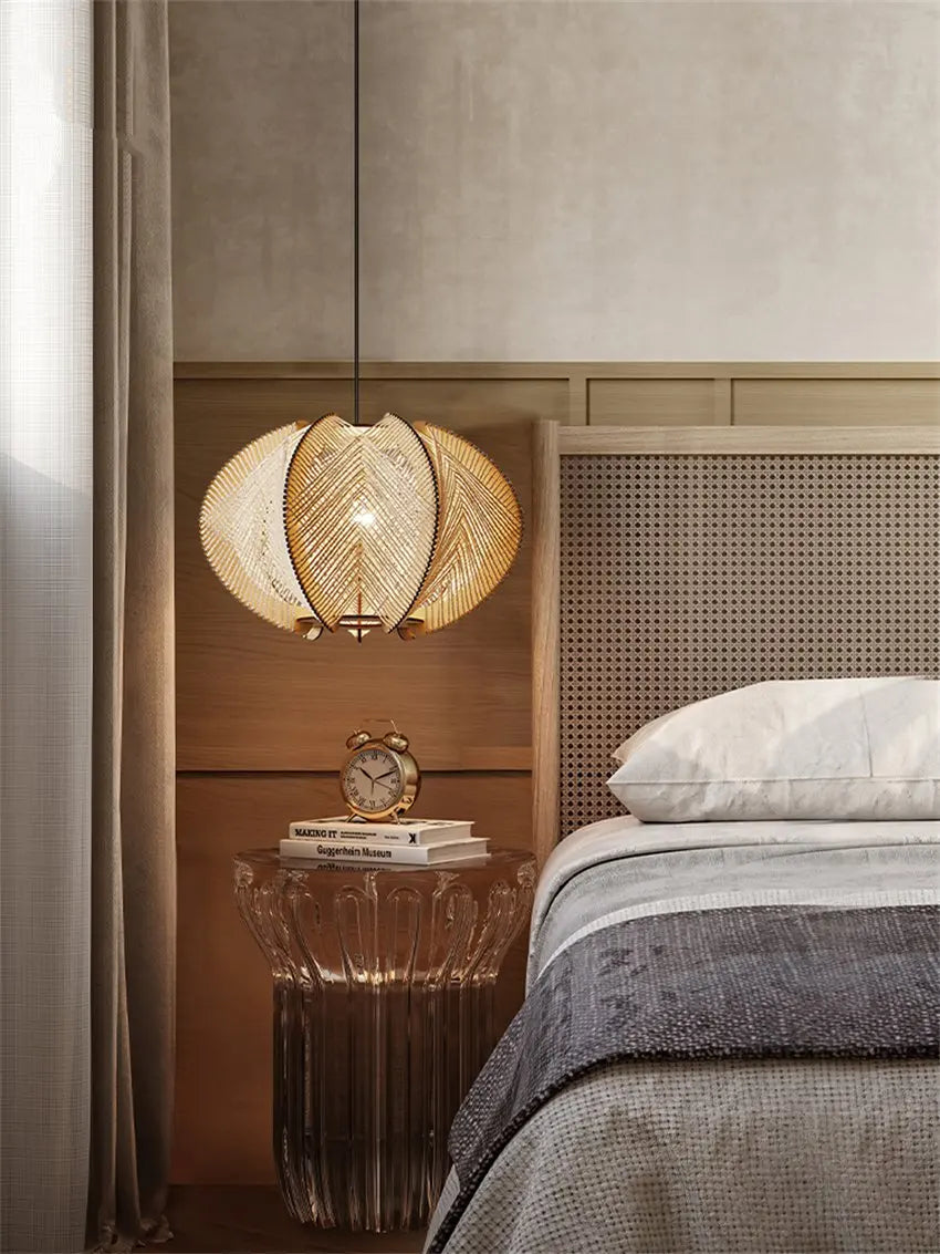 Japanese rattan lantern pendant lights homestay bedroom bedside living