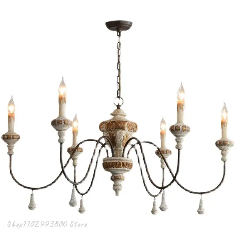 Farmhouse Wooden Chandelier Light Rustic Hanging lamp Home Decor