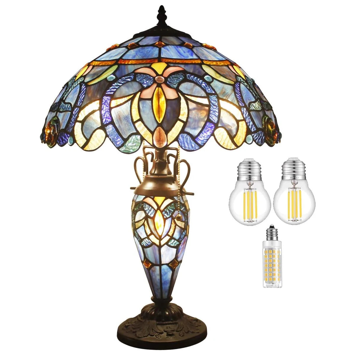 Tiffany Style Table Lamp Blue Purple Cloudy Stained Glass