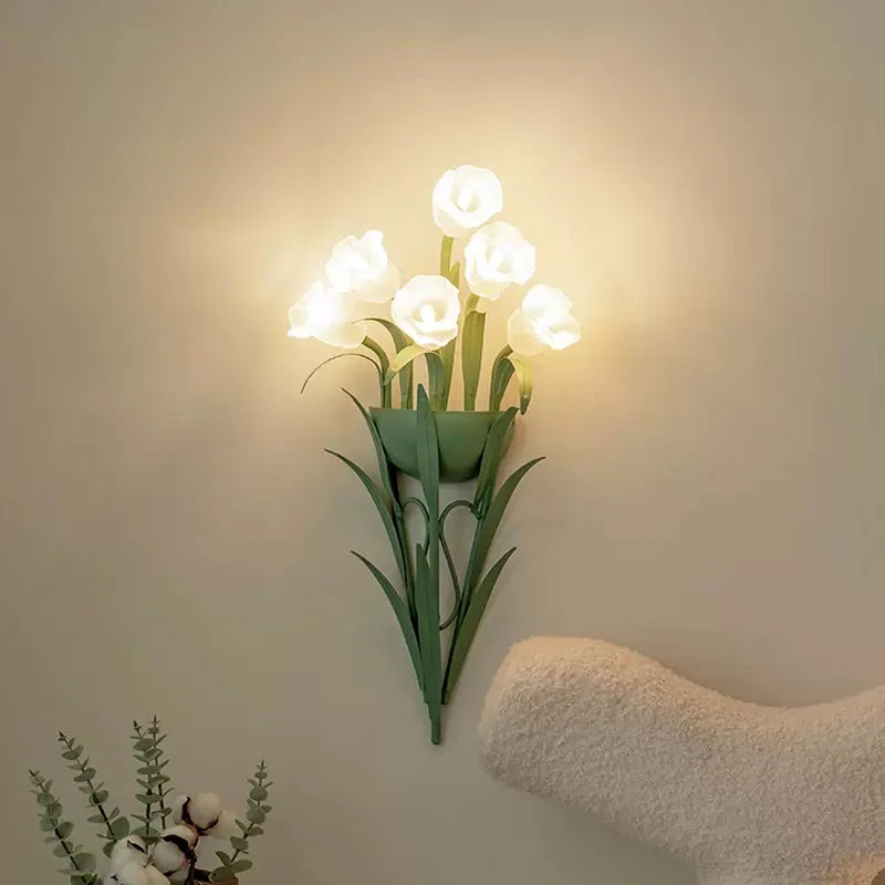 Nordic Garden Flower Wall Lamp Modern LED Light Fixture Bedside
