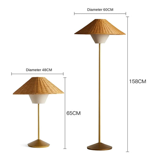 *Floor Lamp Chinese Rattan Art Retro Living Room Bedroom Bedside Lamp