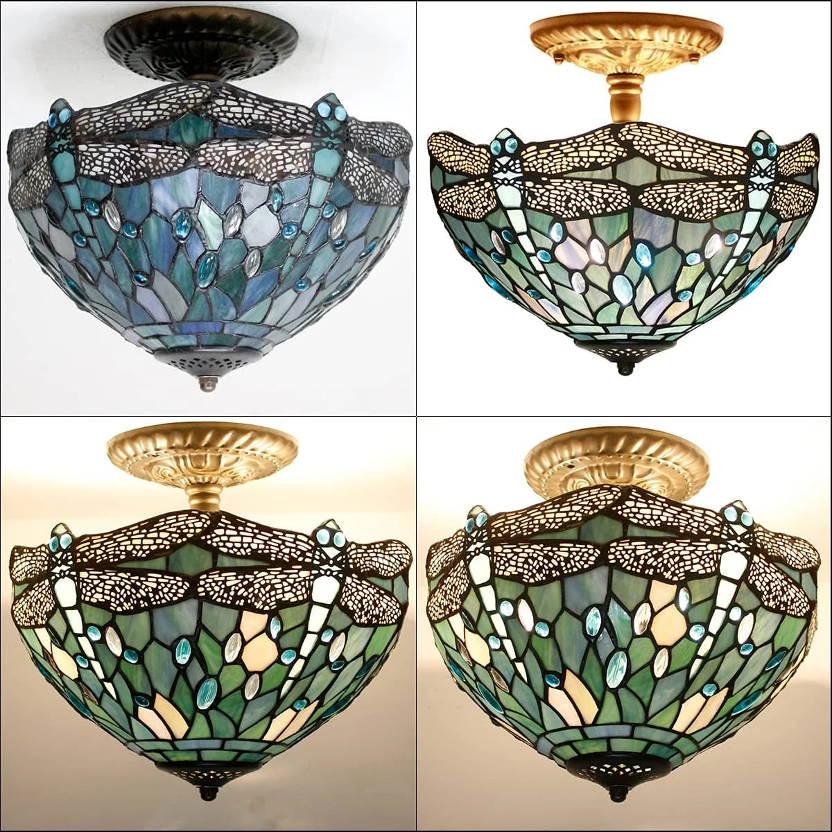 Ceiling Light Fixture Sea Blue Stained Glass