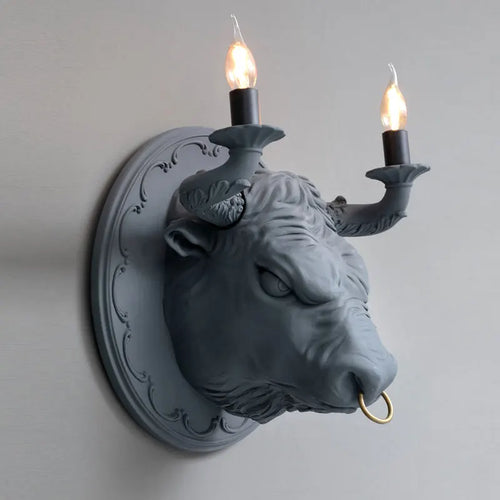 Bull Head Wall Lamp for Living Room Resin Animal Wall Sconce Led Wall