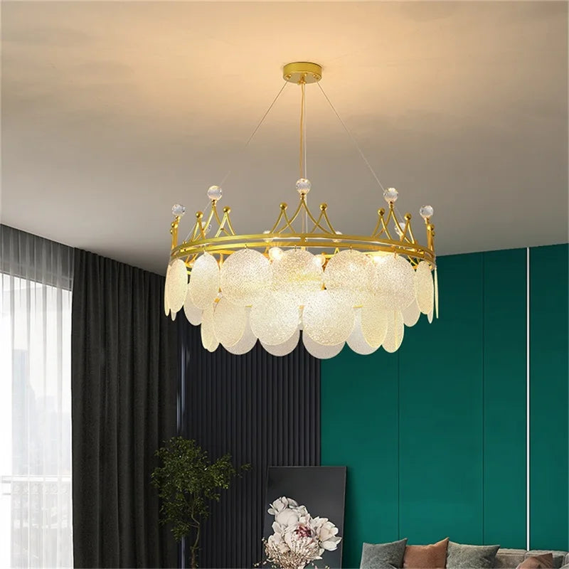 Nordic Chandelier Lamps LED Fixtures Gold Crown Shape Pendant