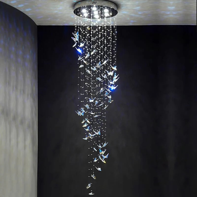 Duplex Staircase Crystal Chandelier Butterfly  Long Spiral Hanging
