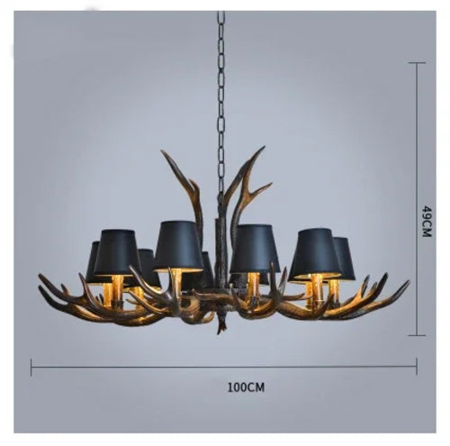 Antler Resin Chandelier with Lampshade Retro Style Light for Living