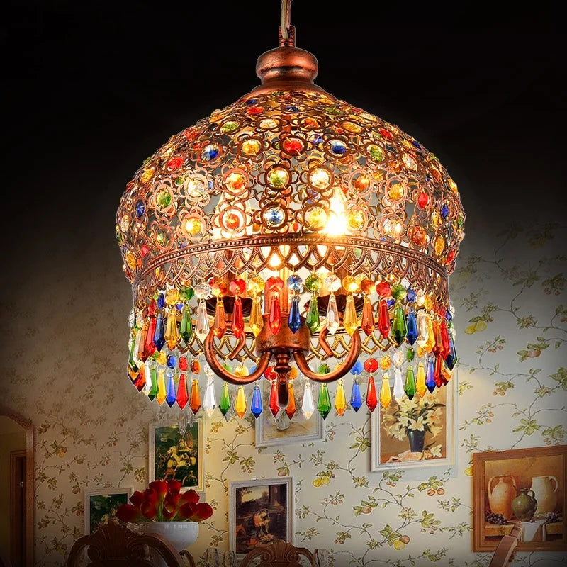 Vintage Colored Crystal  Pendant Lamp Led Nordic Hanging Suspension