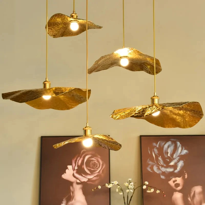 Lotus Leaf Chandelier Creative Copper Pendant Lamp For Bar Kitchen