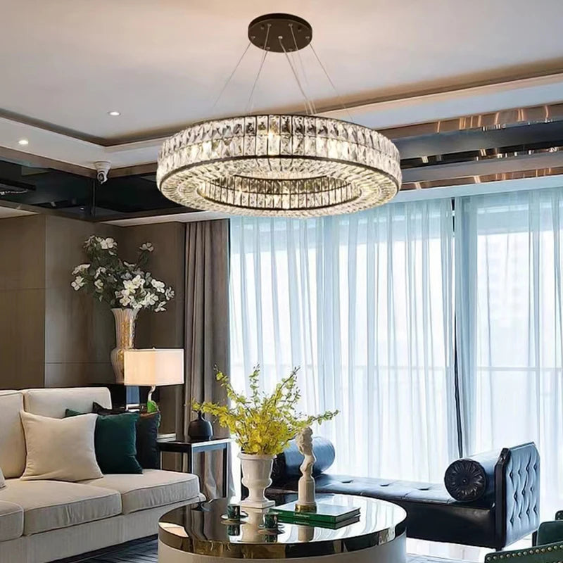 Round led crystal chandelier modern living room decor luxury