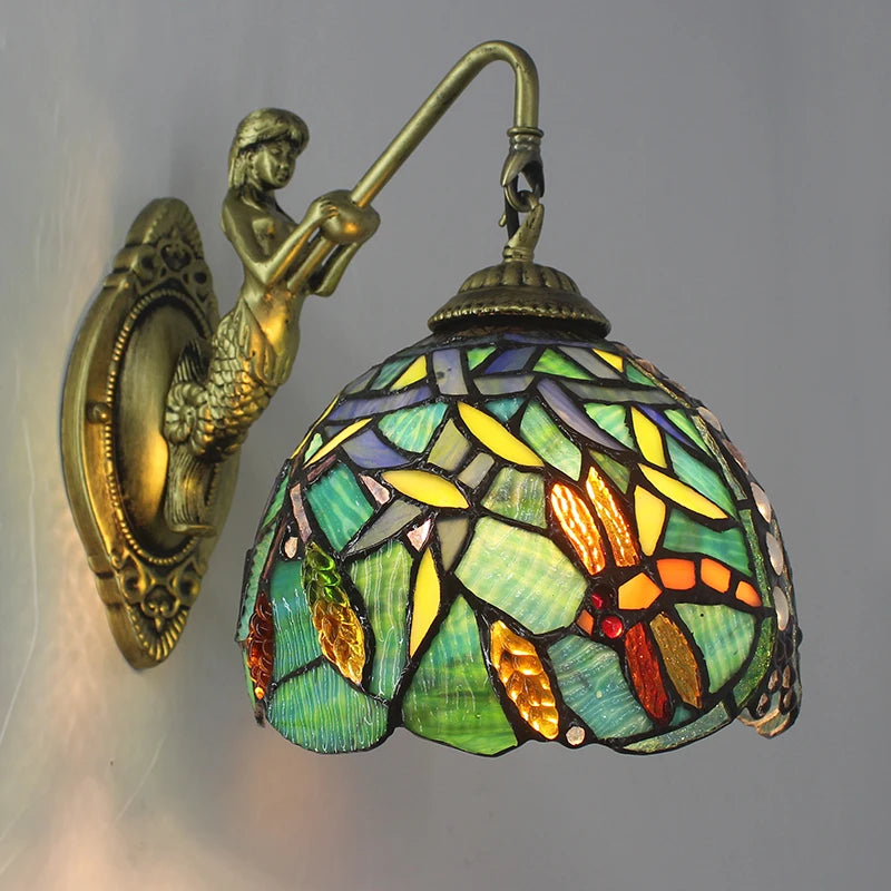 Tiffany Retro Mermaid Wall Lamps Stained Glass Baroque Sconce Asile