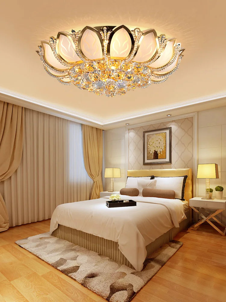 Bedroom light modern simple round lotus crystal light warm romantic