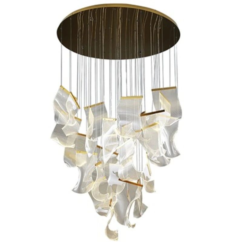 LED Art Paper Iron Acrylic Designer Hanging Lamps Gold Chandelier