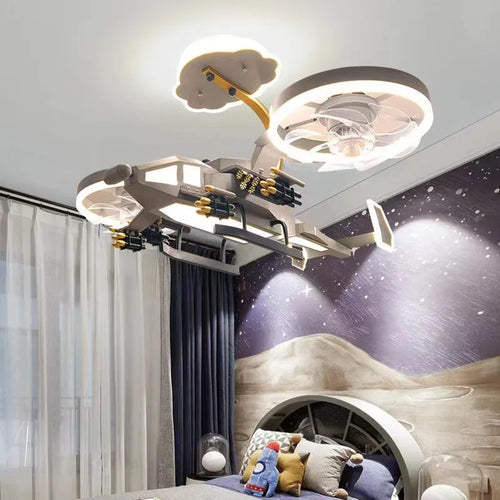 Kids Plane Chandelier Ceiling Fan Without Blades Bedroom Helicopter