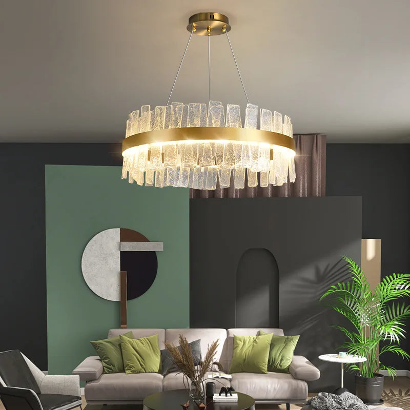 Modern Manual Glass Chandelier Lamp Living Room Luster Bedroom Decor