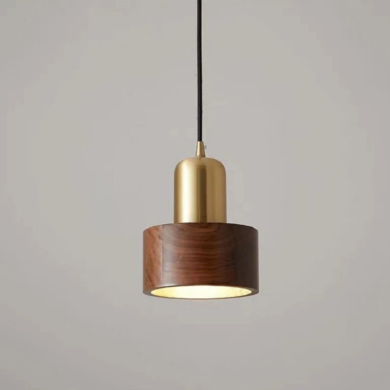 Nordic Walnut Wood Pendant Lights Vintage Led Hanging Lamp Bedroom