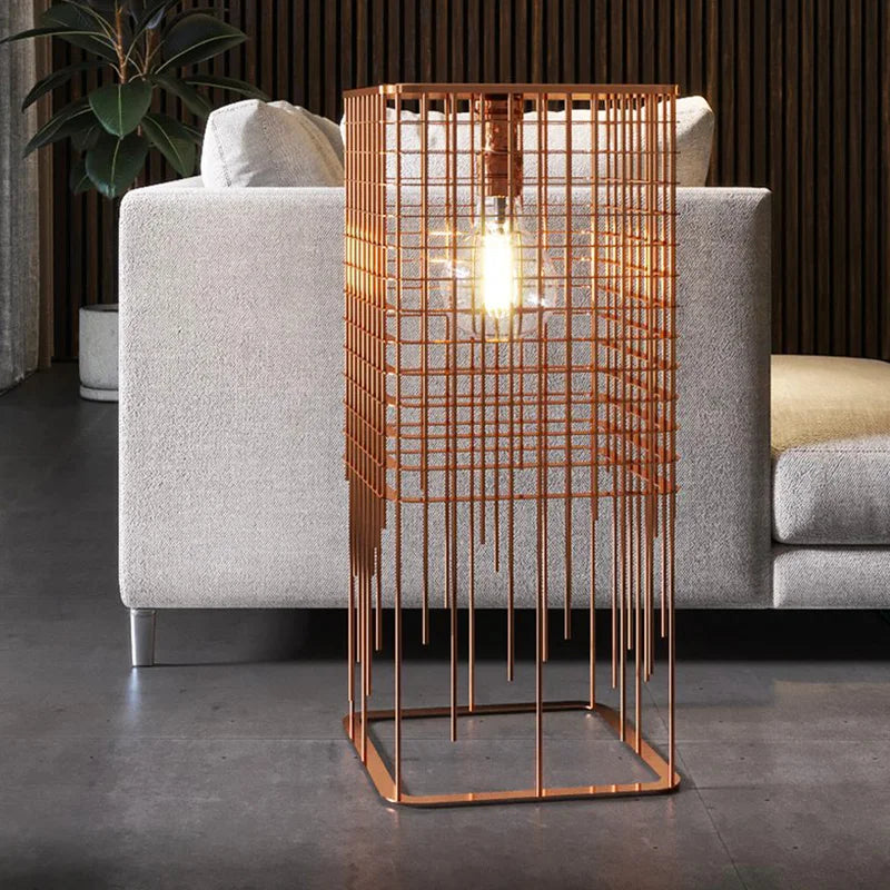 Postmodern Simple Rose Gold/Black LED Cage Floor Lamp Living Room