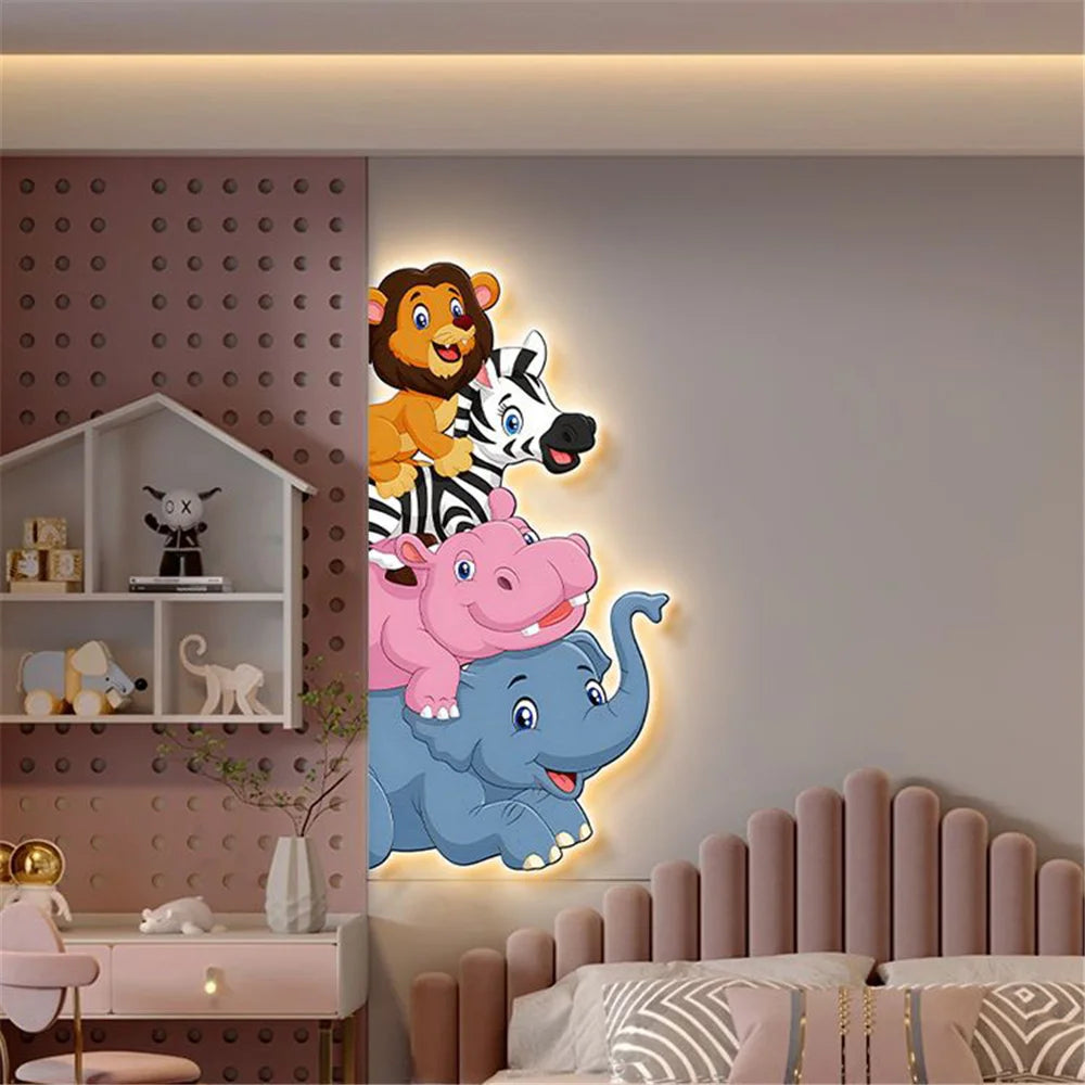 Children Creative Animal Murals Led Wall Lamp With Plug Wire For
