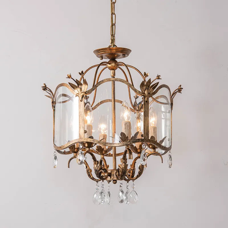 American retro glass chandelier study classical iron art old bedroom