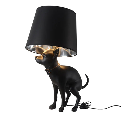 Dog Sculpture Art Table Lamp with Fabric Lampshade Modern Minimalist