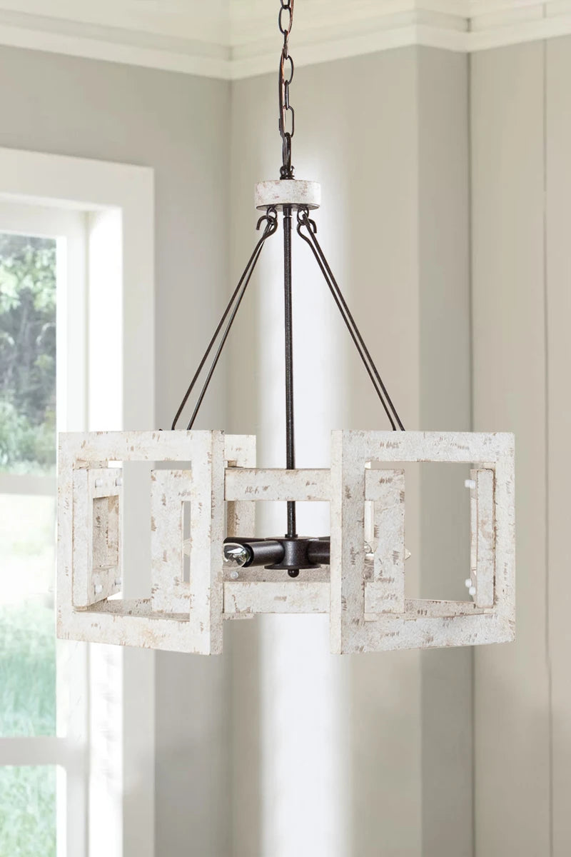 American retro polygonal wooden frame chandelier simple living room