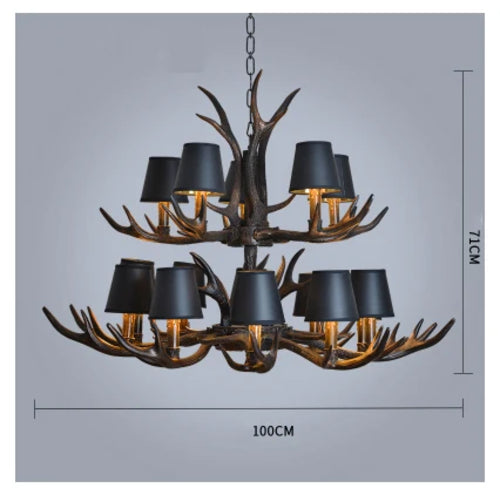 Antler Resin Chandelier with Lampshade Retro Style Light for Living