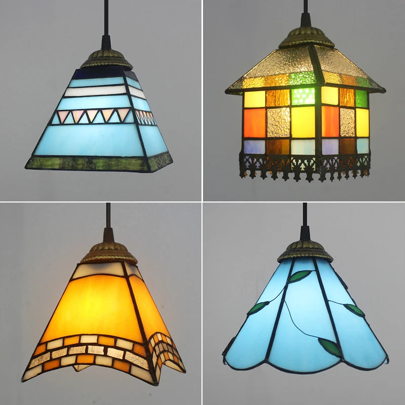 Tiffany Stained Glass Pendant Lights Bedroom Vintage Mediterranean