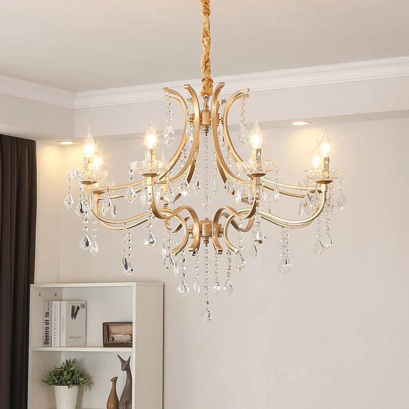 E14 European Style Candle Chandelier Crystal Pendant Hanging Light For